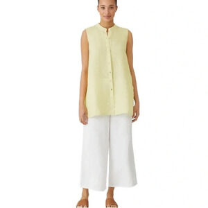 NWT EILEEN FISHER Band Collar Organic Linen Shirt